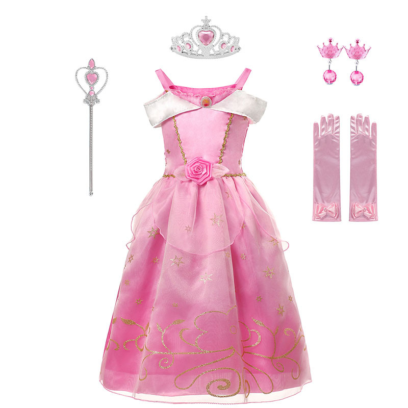 สาวงานเลี้ยงวันเกิดชุดเจ้าหญิงออโรร่าพีชคอสเพลย์เครื่องแต่งกายมงกุฎและถุงมือชุดเด็กเทศกาลเสื้อผ้าฮาโลวีน - รูปที่ 3