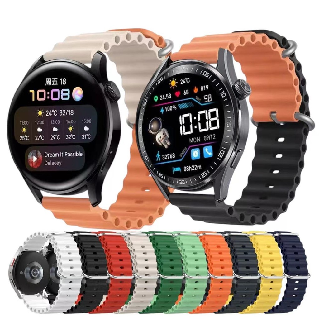 สายนาฬิกาสำหรับHuawei Gt1 GT2 Gt3 GT4 watch2 2e 3 3pro 4ชิลิโคนลายคลื่นทะเล Samsung watch 3 4 5 6