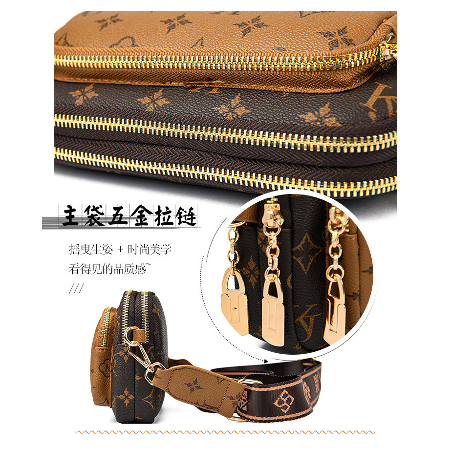 High-end Feeling PU หนัง Messenger กระเป๋า Casual Commuter กระเป๋าสะพายความจุขนาดใหญ่ Retro พิมพ์ไหล่กระเป๋าแฟชั่น All-Match