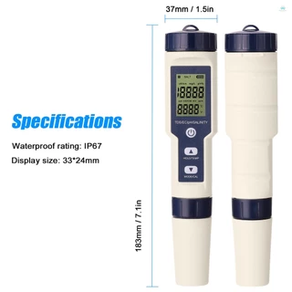 EZ-9909 5-in-1 เครื่องทดสอบคุณภาพน้ำ – pH/EC/TDS/ความเค็ม/อุณหภูมิ มีดิจิตอลปากกาทดสอบแบบพกพา ปรับเทียบอัตโนมัติ ATC ทนน้ำ IP67 พร้อมแบตเตอรี่