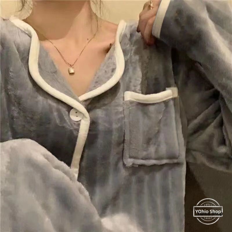 พลัสขนาดผู้หญิงฤดูใบไม้ร่วงและฤดูหนาวที่เรียบง่ายสีเทาหนาสักหลาดเสื้อผ้าชุดบ้าน