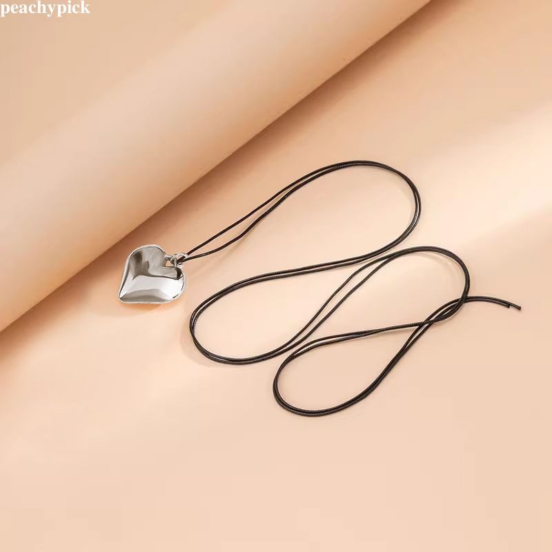 peachypickVintage Big Love-heart สร้อยคอปรับได้ Wax Thread อุปกรณ์เสริมส่วนบุคคลสร้อยคอจี้