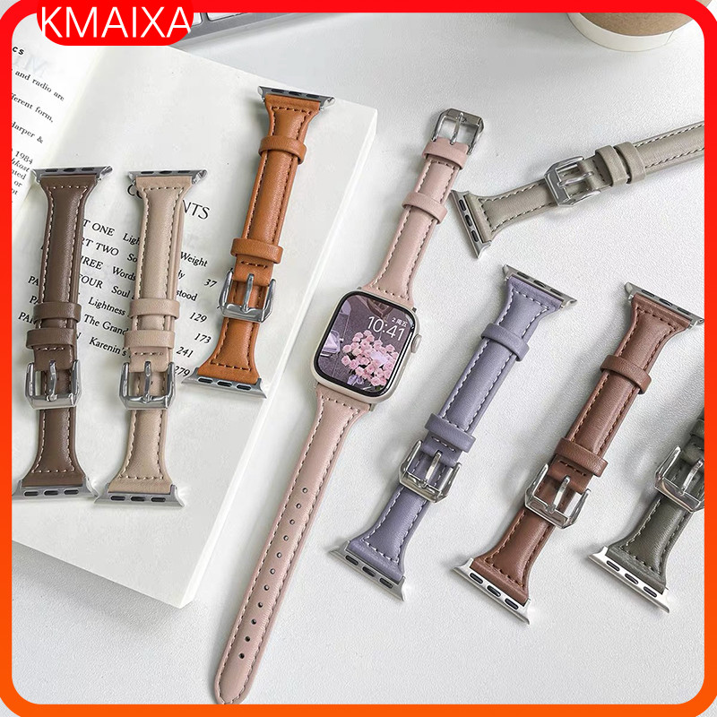สายหนังแบบบางสําหรับ Apple Watch Series 10 9 8 7 6 5 4 สําหรับสมาร์ทวอทช์ IWatch Ultra 49 มม.45 41 4