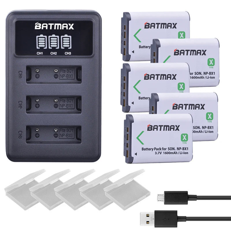 5pcs NP-BX1 np bx1 Battery + 3 Slots LCD Charger for Sony DSC-RX100 DSC-WX500 IV HX300 WX300 HDR-AS1