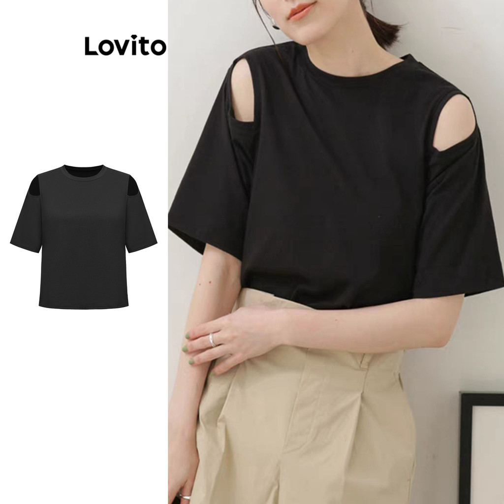 Lovito เสื้อยืดลำลองคัตเอาท์สำหรับผู้หญิง L101AD266