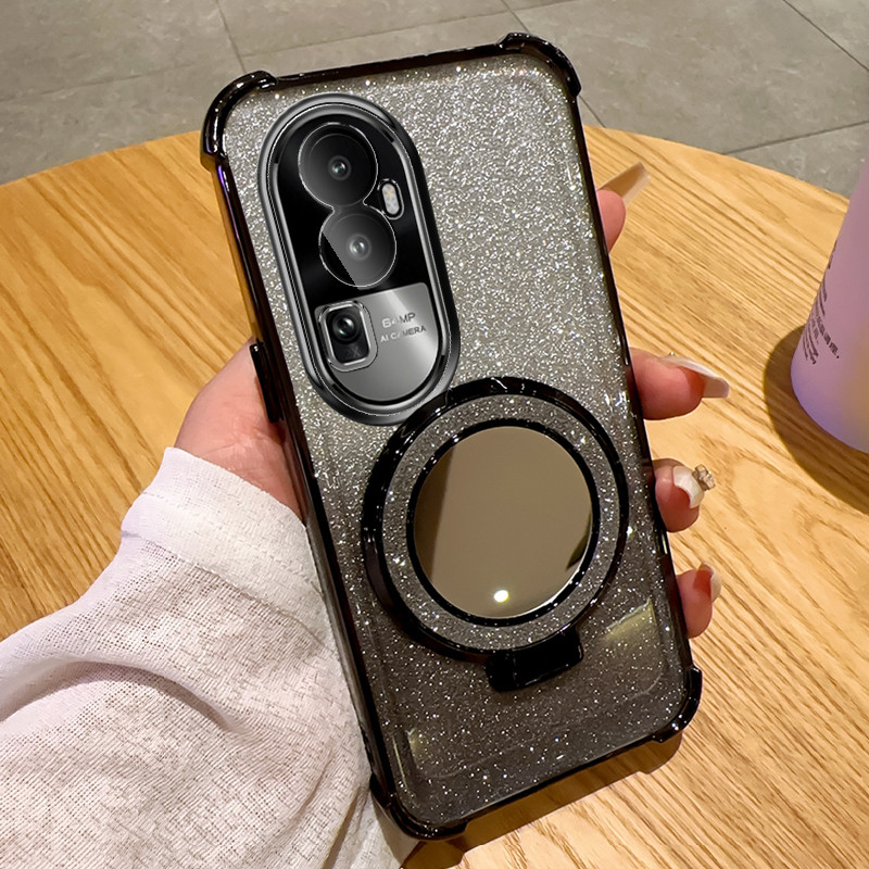 สําหรับ ต่อต้าน รีโน 10 5ก เคสโทรศัพท์ชุบกลิตเตอร์อินเทรนด์พร้อมตัวยึดกระจกและเลนส์ฟิล์มป้องกันปกอ่อน