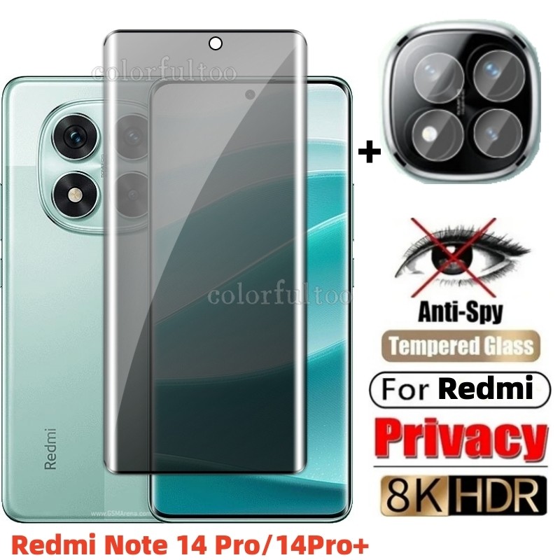 3D โค้งตัวป้องกันหน้าจอส่วนตัวสําหรับ Xiaomi Redmi หมายเหตุ 15 14 Pro Plus 14Pro + Note14Pro Note15Pro 4G 5G Full Anti-Spy ความเป็นส่วนตัวกระจกนิรภัยกล้องเลนส์ฟิล์ม