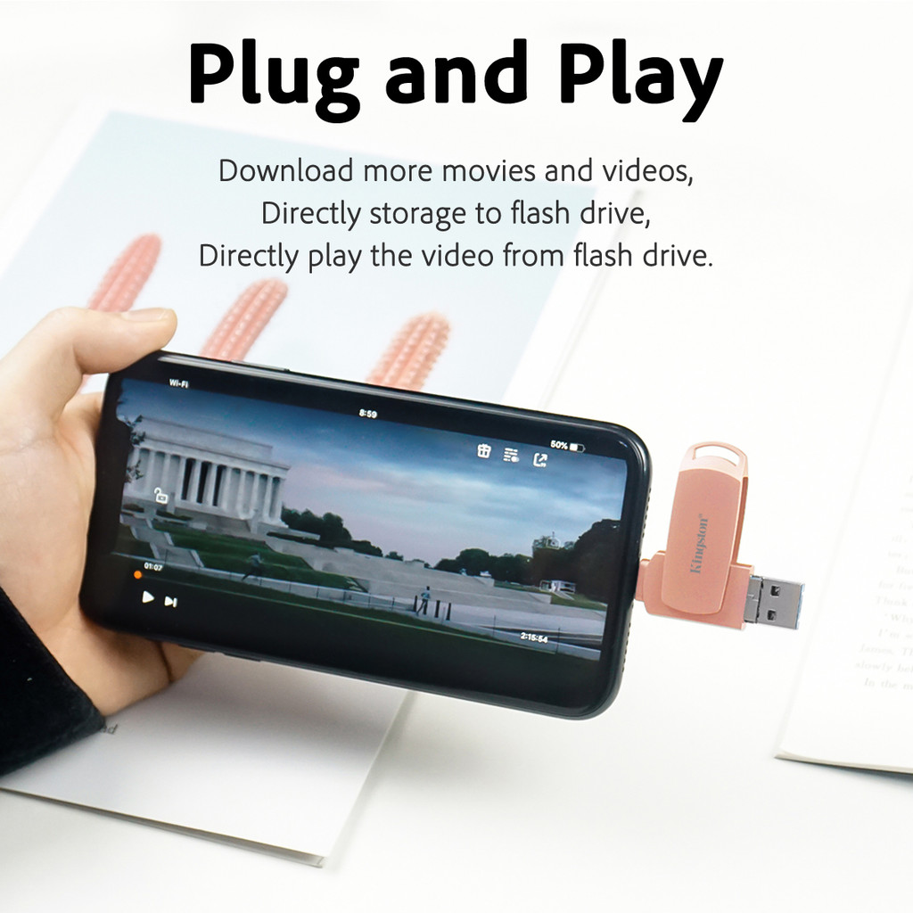 Kingston 2TB ความจุขนาดใหญ่เหมาะสําหรับ iPhone Android usb3.0 แฟลชไดรฟ์ความเร็วสูงแท่งหน่วยความจําภายนอก 1TB OTG