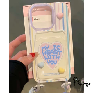 รูปหัวใจภาษาอังกฤษผีสีม่วงกระเป๋าสตางค์แบบมีสายคล้องเข้ากันได้เคสไอโฟน16 11 17 AIR 15 13 12 14 XR Pro Max 7 8 16 Plus SE