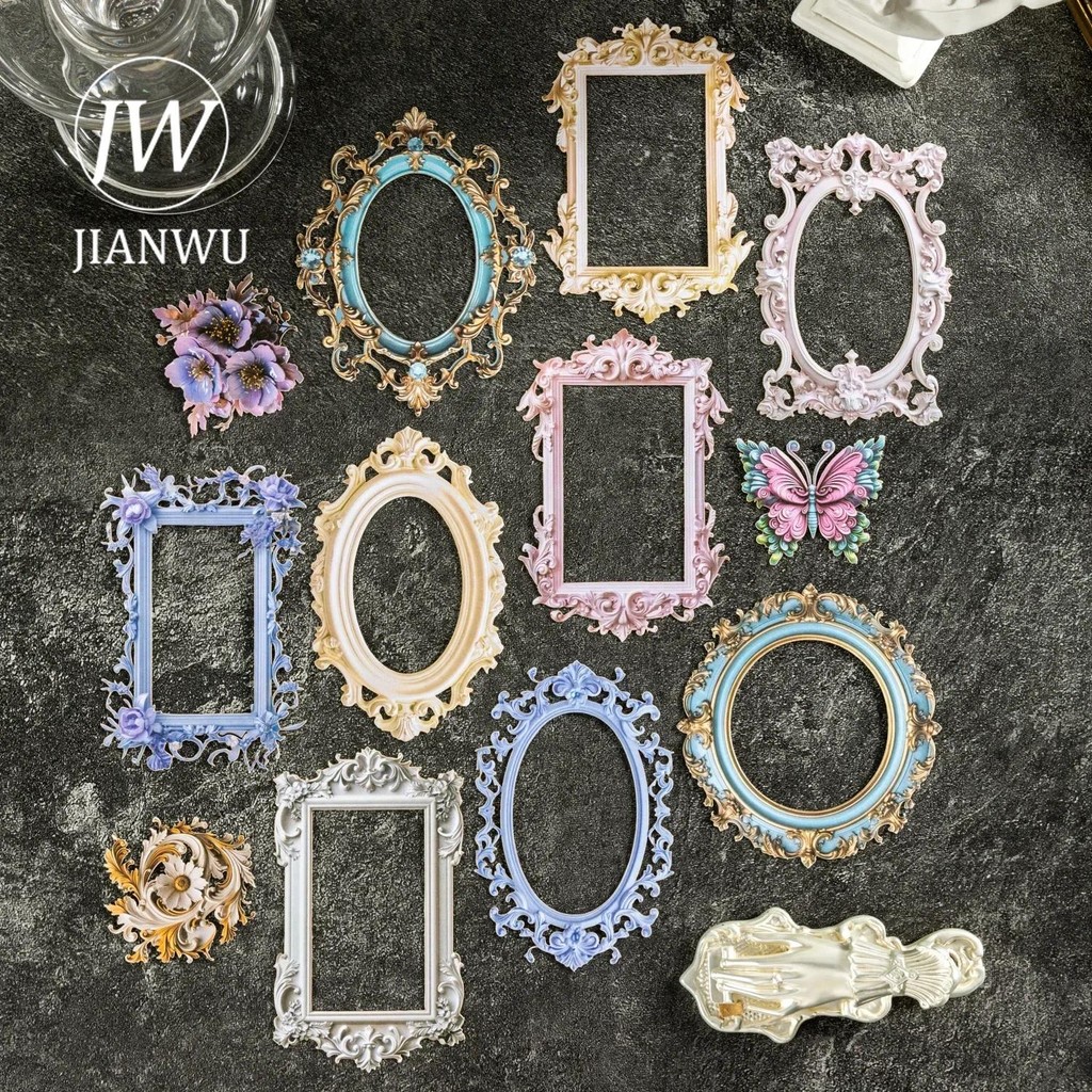 Jianwu ลูกไม้ Dream Series Vintage Hollow Border Hard การ์ดวัสดุ Collage สติกเกอร์ Creative DIY Journal Scrapbooking เครื่องเขียน
