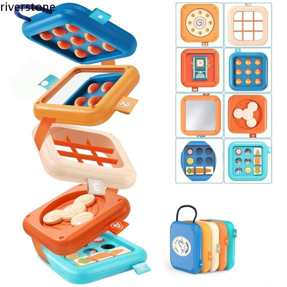 Riverstone มัลติฟังก์ชั่นซ้อนของเล่น, Polyhedral พับ Busy Cube ของเล่น, Busy Stacking ของเล่นพร้อมกระจก Montessori DIY Sensory Board Fine Motor