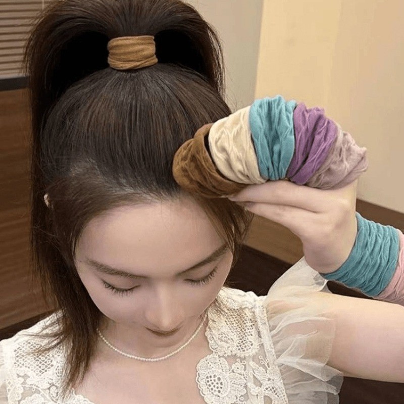 10 ชิ้น/เซ็ตกว้างหนาเชือกผมยืดหยุ่นสูง Scrunchies หญิงสาวผมหางม้า Updo Hairbands