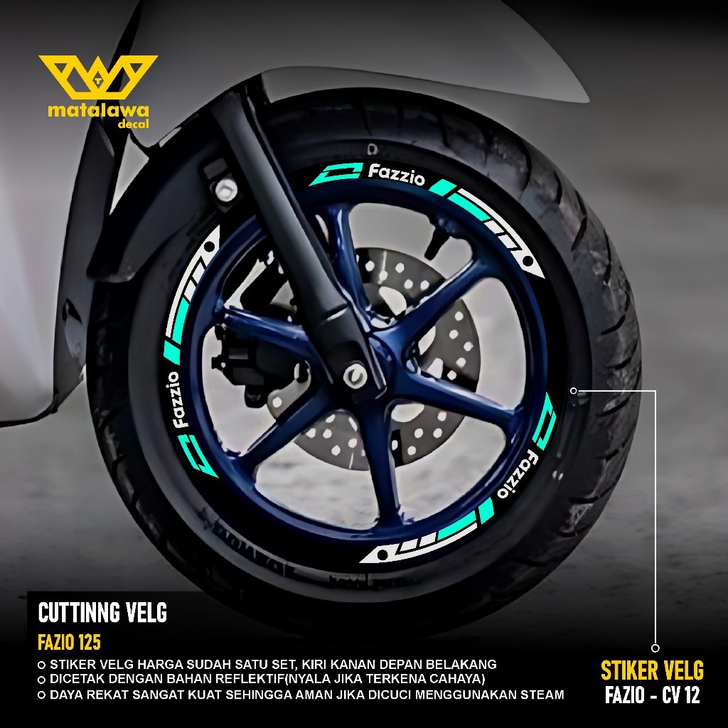 CUTTING สติกเกอร์สติกเกอร์ LIS VELG YAMAHA FAZIO - รถจักรยานยนต์ คลิกอุปกรณ์เสริมแหวน 12 FAZZIO ชุดด้านหน้าด้านหลัง 12