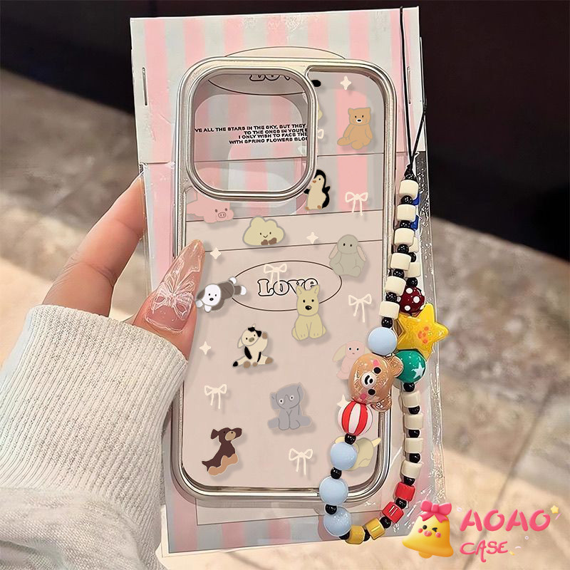 การ์ตูนน่ารักหวานเต็มหน้าจอสัตว์สร้อยข้อมือนุ่ม เคสIPhone 16 13 11 15 12 14 Pro Max XR 16 7 8 14 Plus X XS MAX SE 2020