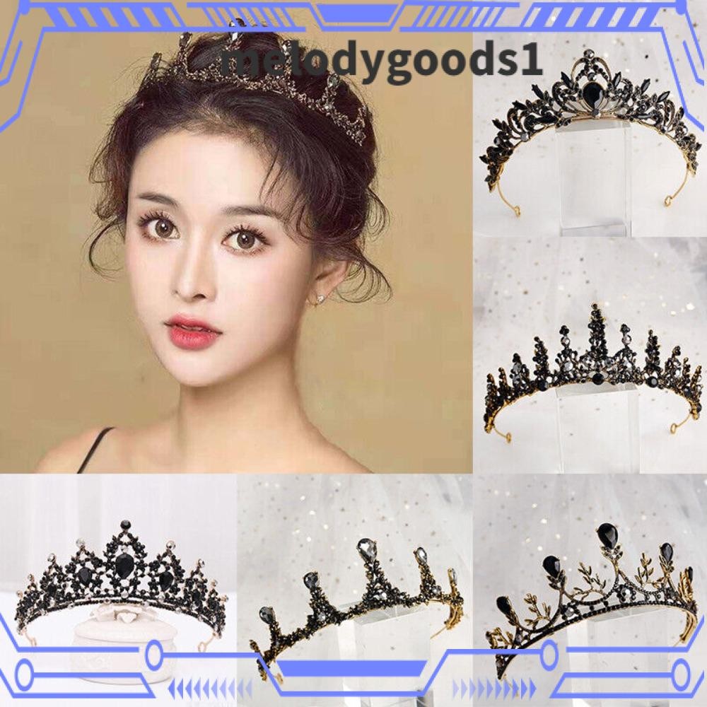 Melodygoods1 เจ้าสาวงานแต่งงาน Tiara, สีดํา Retro Prom Hair Crown, แฟชั่นคริสตัล Rhinestone Tiaras
