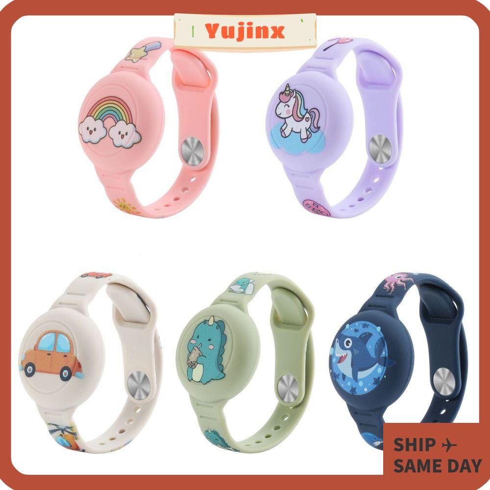 Yujinx สร้อยข้อมือเด็ก, สายซิลิโคนทดแทนกันน้ํา, อุปกรณ์ติดตามซิลิโคน สายรัดข้อมือเด็กการ์ตูนสําหรับ Airtag