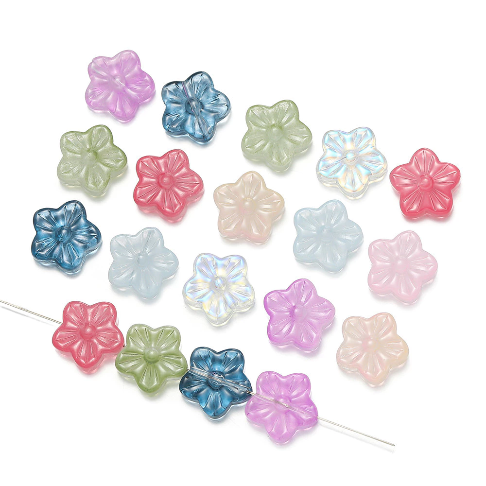 St. kunkka 10 ชิ้นลูกปัดดอกไม้แก้วโปร่งใสที่มีสีสัน Cherry Blossom ลูกปัดสําหรับ DIY สร้อยข้อมือสร้อยคอทํา