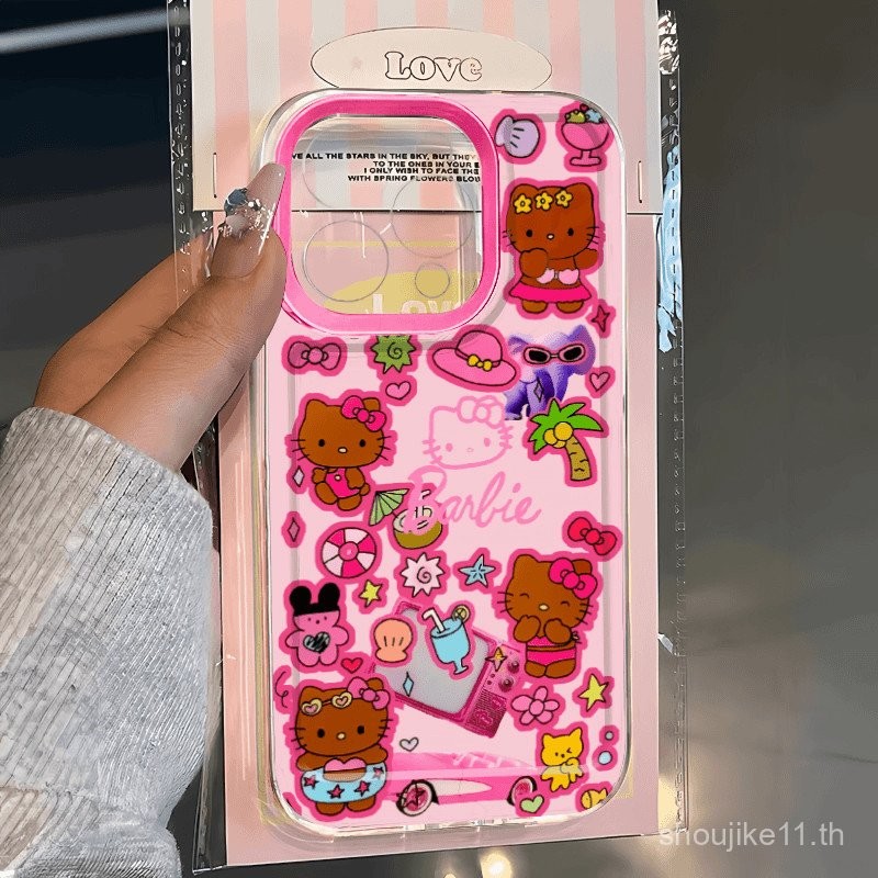 เคสมือถือสำหรับแอปเปิ้ล15PROMAX แมวคิตตี้สีดำสวยงามเคสนิ่ม12แบบรวมทุกอย่างสำหรับ iphone14ลายการ์ตูน13 11X dzwm