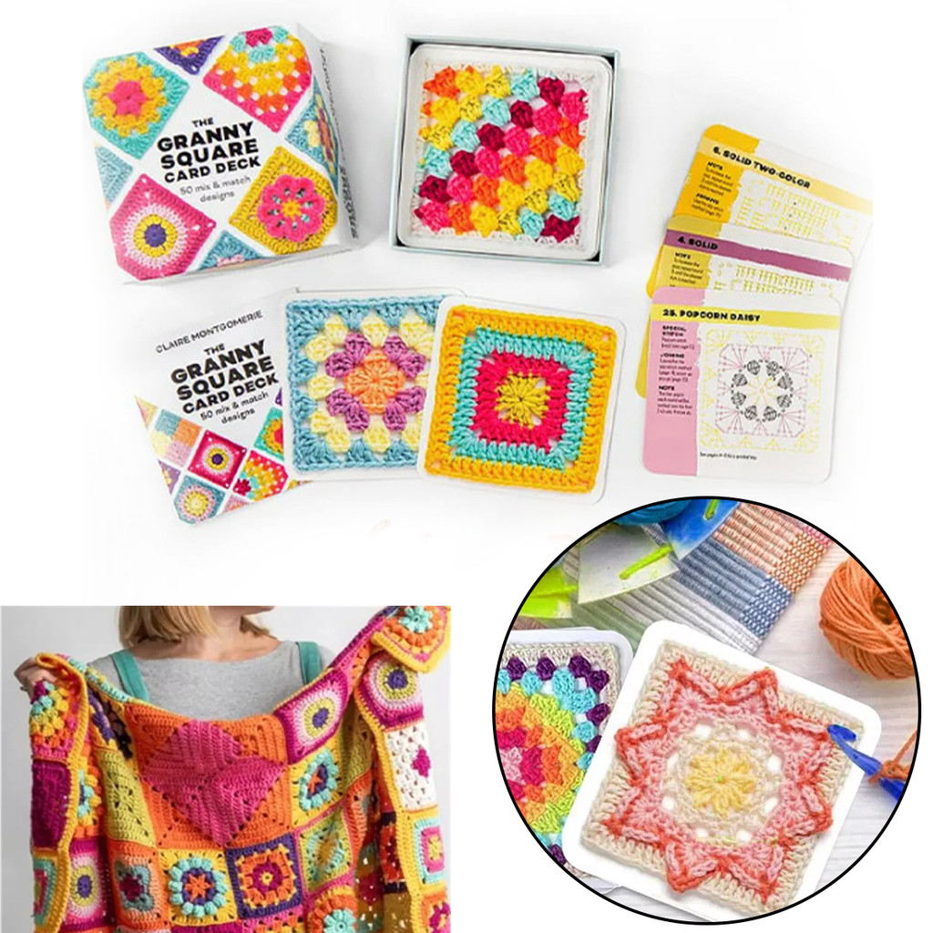 ใหม่ Granny Square Card Deck - 50 Mix & Match Designs โครเชต์ Granny Squares Book ชุดโครเชต์สําหรับผู้เริ่มต้น