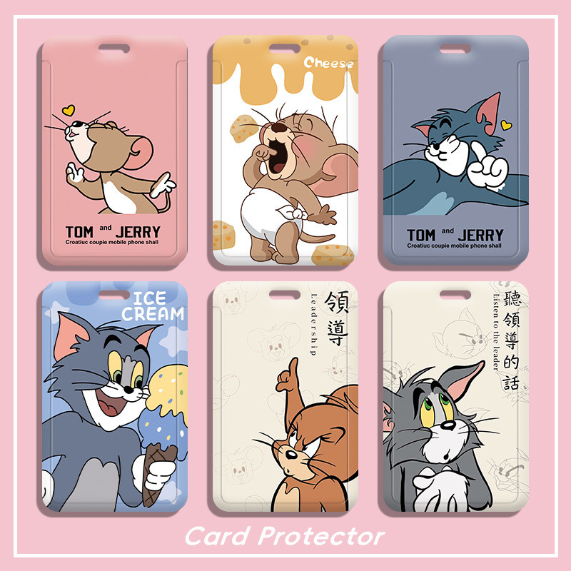 2024 อะนิเมะ Tom Cat ABS พลาสติก Hard Slide Card Holder น่ารักกันน้ํา Identification Card Holder คล้องคอ Access Control Card Holder พนักงานใบอนุญาตนักเรียน ID Card School Card
