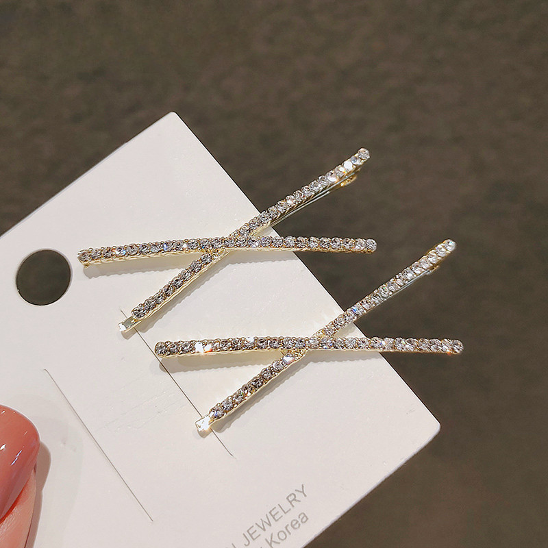 Ins โลหะ X รูปร่างเงิน Bling Shine Hairpin Bangs คลิปเครื่องประดับผม