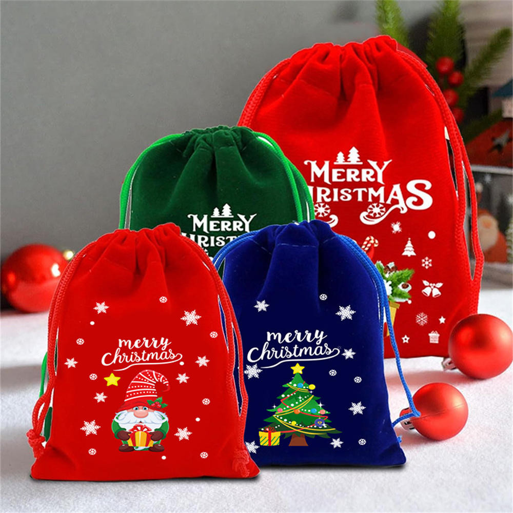 Xmas Drawstrings กระเป๋ากํามะหยี่คริสต์มาส Drawstring Candy Bag Red Green Candy Goodies กระเป๋าของขวัญบรรจุภัณฑ์ถุงบิสกิตกระเป๋าปีใหม่