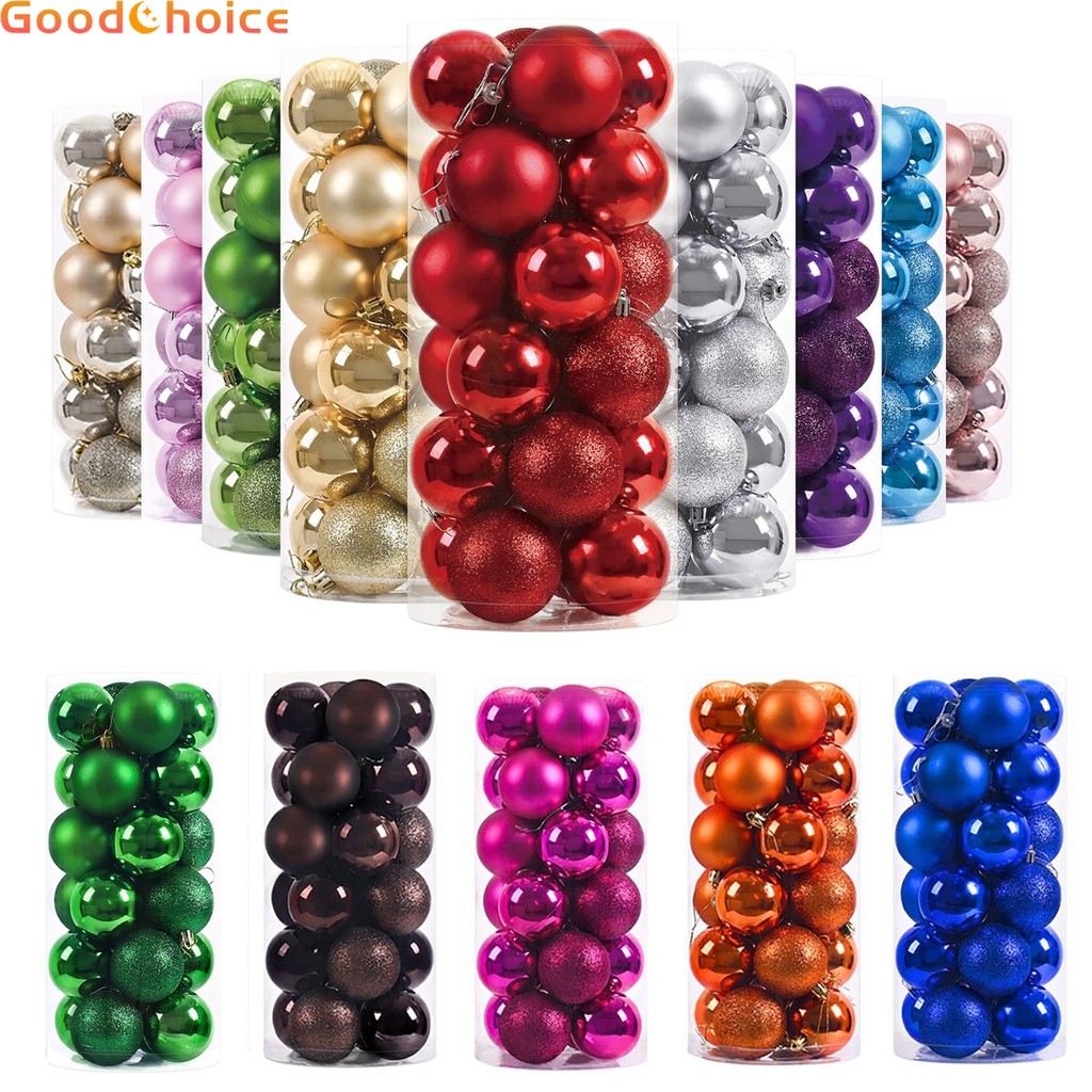 [ดี] 24 ชิ้นลูกบอลคริสต์มาสต้นคริสต์มาสลูกบอลแวววาวแขวนตกแต่ง Baubles 8 ซม.