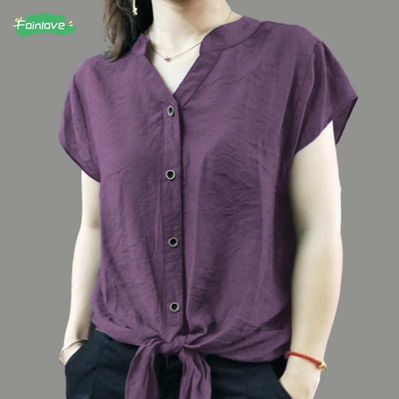 ผู้หญิงสีทึบคอวีแขนสั้นทุกการแข่งขันหลวมแฟชั่นใหม่เสื้อแขนสั้น