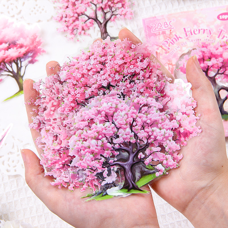 Mr.paper แพ็ค 10 แผ่น สติ๊กเกอร์สำหรับ PET สติ๊กเกอร์รูปแบบต้นซากุระต้นซากุระต้นไม้ ใช้ได้กับพื้นหลังของบัญชีมือ โทรศัพท์มือถือ การ์ดอวยพร แก้ว พื้นหลังของกรอบ ของขวัญ โพสต์การตก แต่ง