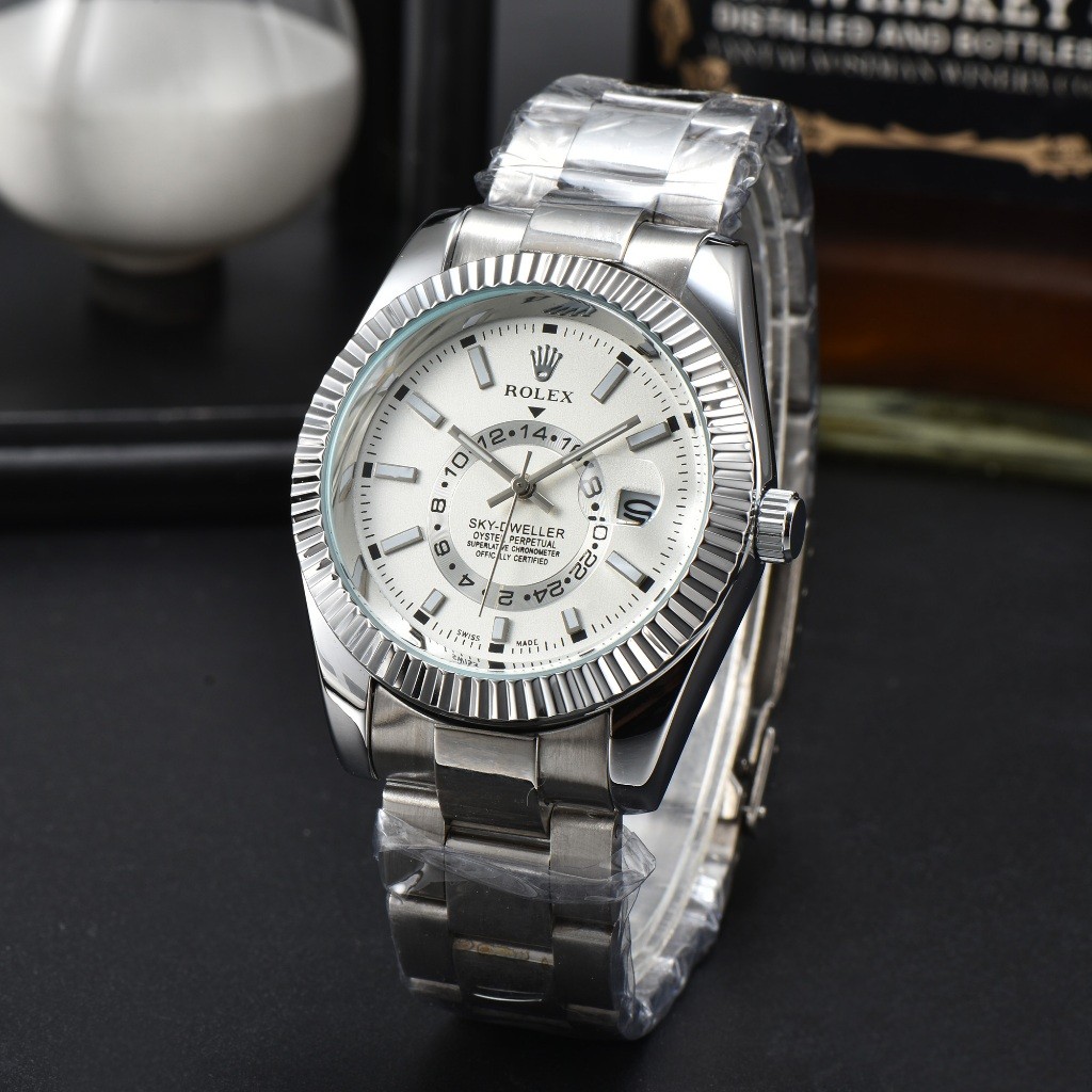 Rolex Column Series Dual Time Zone Mechanical Movement นาฬิกาข้อมือนาฬิกาผู้ชาย 42mm