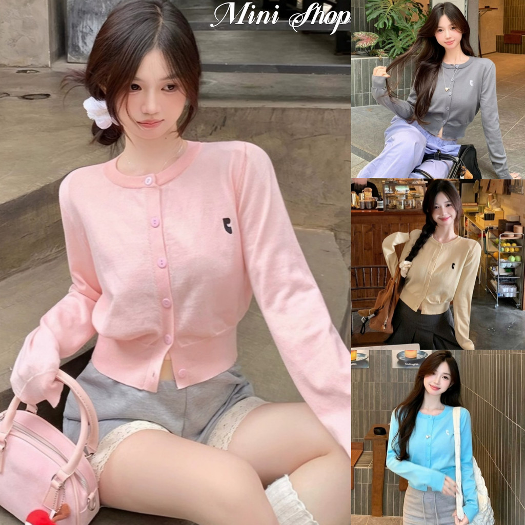 Mini shop พร้อมส่ง เสื้อไหมพร คลุมแขนยาวคอกลม คาดิแกรนสีพาสเทล หลากสี สวมใส่สบาย(Z049)