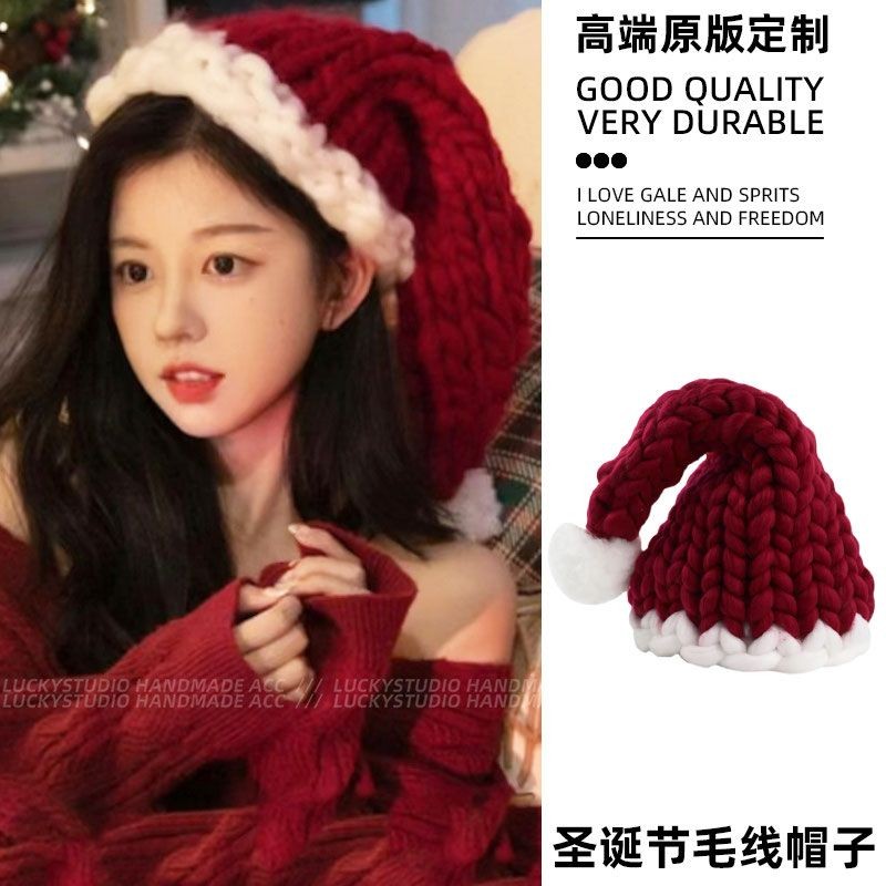 หมวกคริสต์มาสสีแดงผู้หญิงผู้ใหญ่เครื่องประดับคริสต์มาสบรรยากาศสวมหนูน้อยหมวกแดงฤดูใบไม้ร่วงฤดูหนาว หมวก