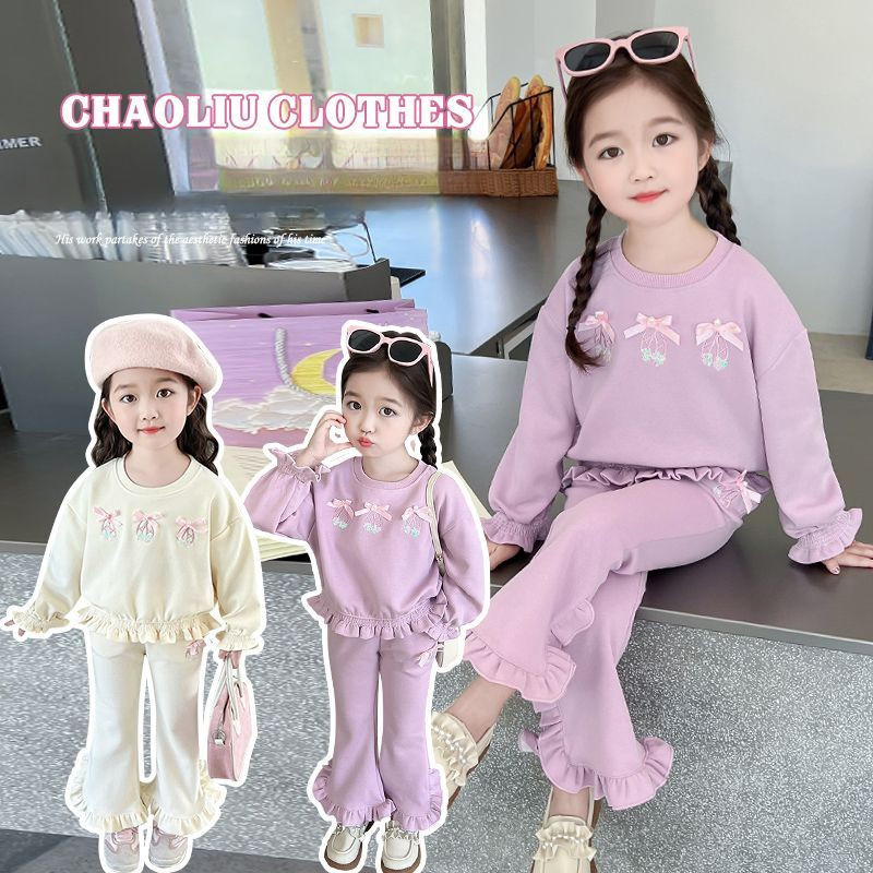 (พร้อมส่ง) ชุดสูทเด็กผู้หญิงใหม่สไตล์ตะวันตกลูกไม้แฟชั่นสาวเสื้อกันหนาวสองชิ้น