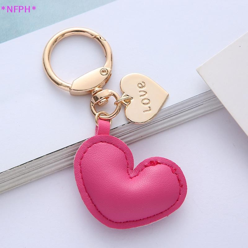 Nfph> Simple Love หนังพวงกุญแจรถแขวนกระเป๋าแฟชั่นสีชมพูพวงกุญแจสําหรับผู้หญิงเครื่องประดับใหม่