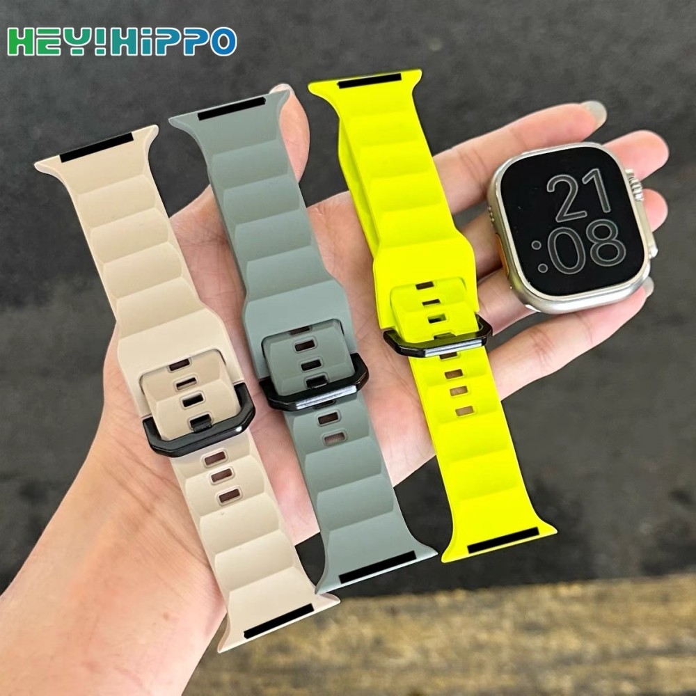 สายรัดกีฬาหัวเข็มขัดสีดําเหมาะสําหรับสมาร์ทวอทช์ซีรีส์ 10/9/8/7/6/SE/5/4 สายรัดดีไซน์ลายคลื่นเหมาะสําหรับ iwatch 49/46/45/44/42/41/40/438/8mm