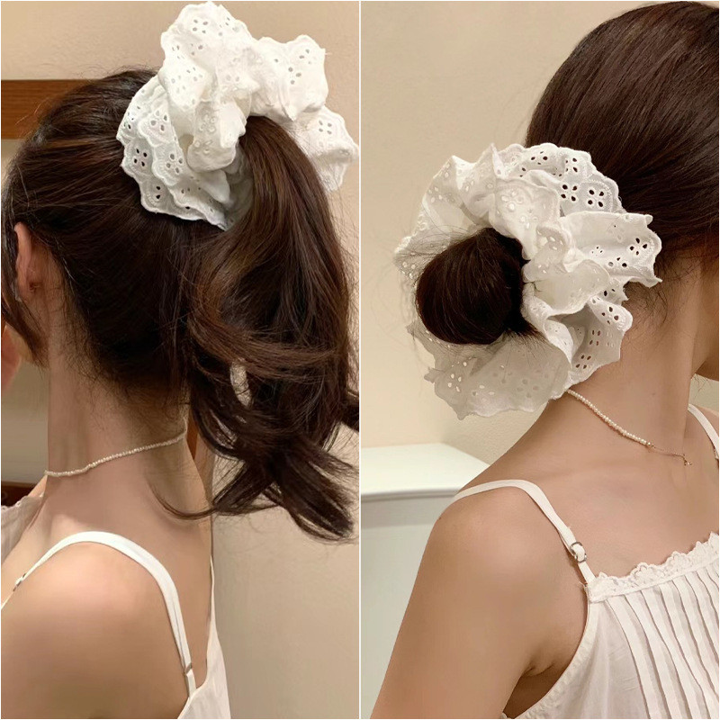 ฝรั่งเศสโรแมนติกแฮนด์เมดกลวงขนาดใหญ่ลําไส้ผมแหวนโลลิต้าสองชั้นเครื่องประดับผมลูกไม้ขนาดใหญ่