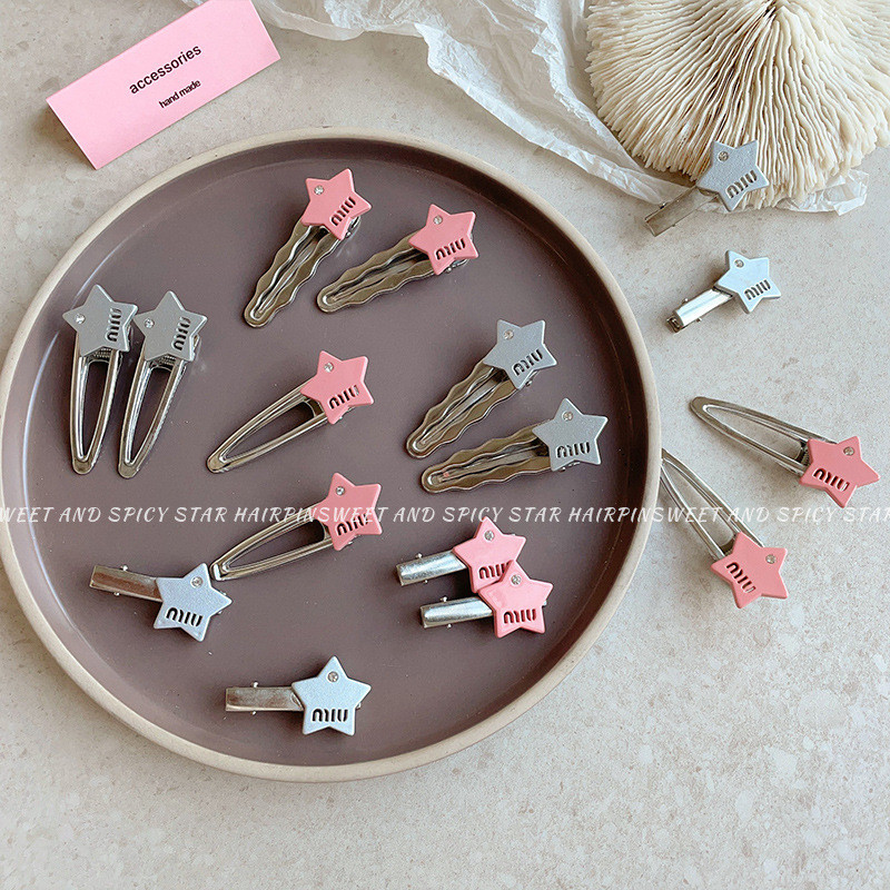 กิ๊บติดผม กิ๊บติดผมหน้าม้า กิ๊บติดผมตัวอักษร miu Star Simple Five-pointed Star Metal Side Clip with Diamond Cool Style Alloy Hair Clip Girl