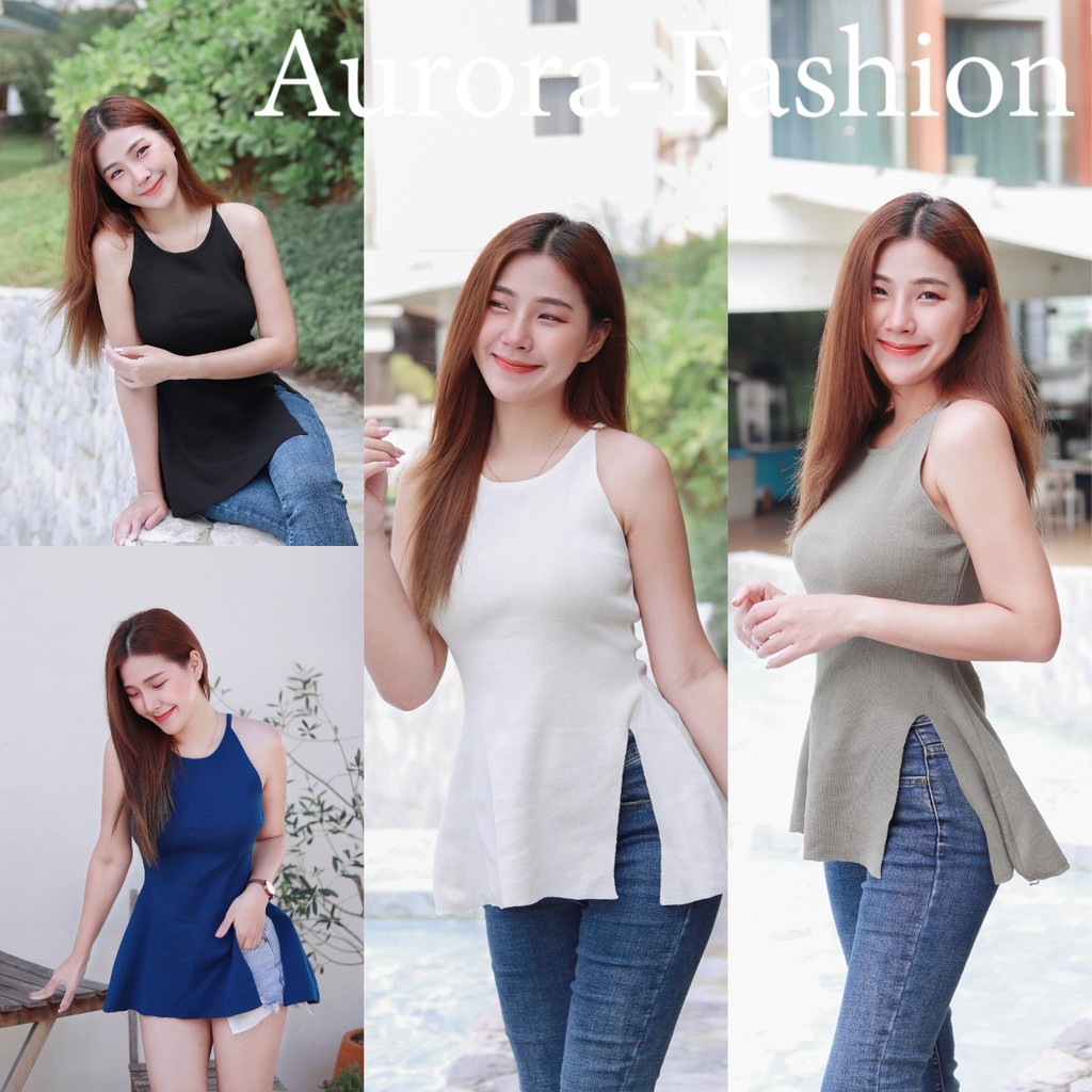 Aurora 🛒พร้อมส่ง🚚 เสื้อสายเดี่ยว ไหมพรม ปลายแหวนข้าง เกาหลีมาก ดีเทลแหวกข้าง ใส่แล้วดูดี เกร๋ๆ ห้ามพลาด 31038