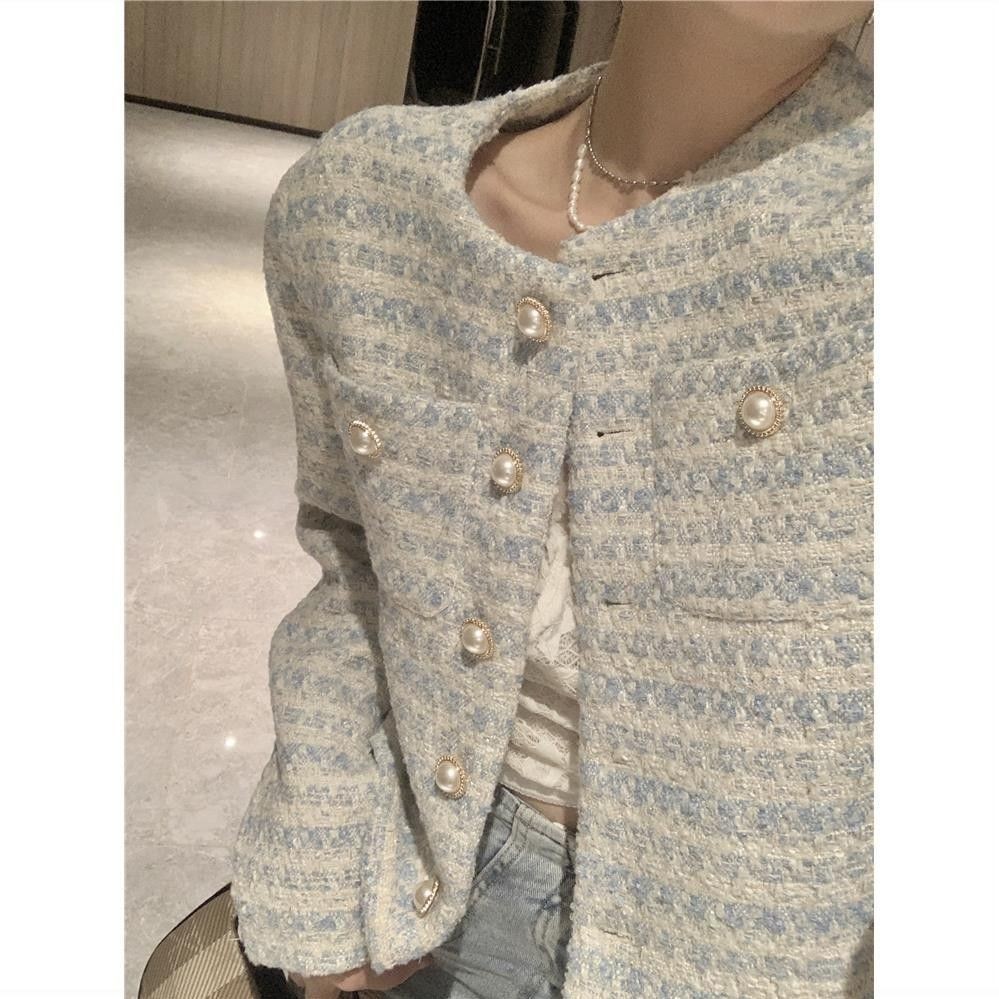 Top Quilted Cardigan Short Lapel Plaid Casual
