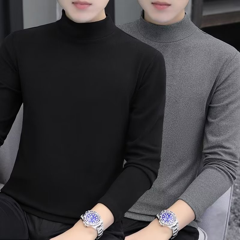 ชุดชั้นในที่อบอุ่นบุขนกํามะหยี่หนาเสื้อเชิ้ตฐานผู้ชายครึ่งคอสูงเสื้อยืดแขนยาว