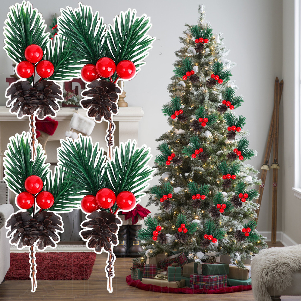 Christmas Pine-Need Berry เครื่องประดับ - ทนทาน หลายสี - สาขาผลไม้สีแดงประดิษฐ์ - ช่อดอกไม้ต้นไม้ปลอม - สําหรับ Diy Home Garland พวงหรีดปาร์ตี้ต้นคริสต์มาสนําเสนอตกแต่ง