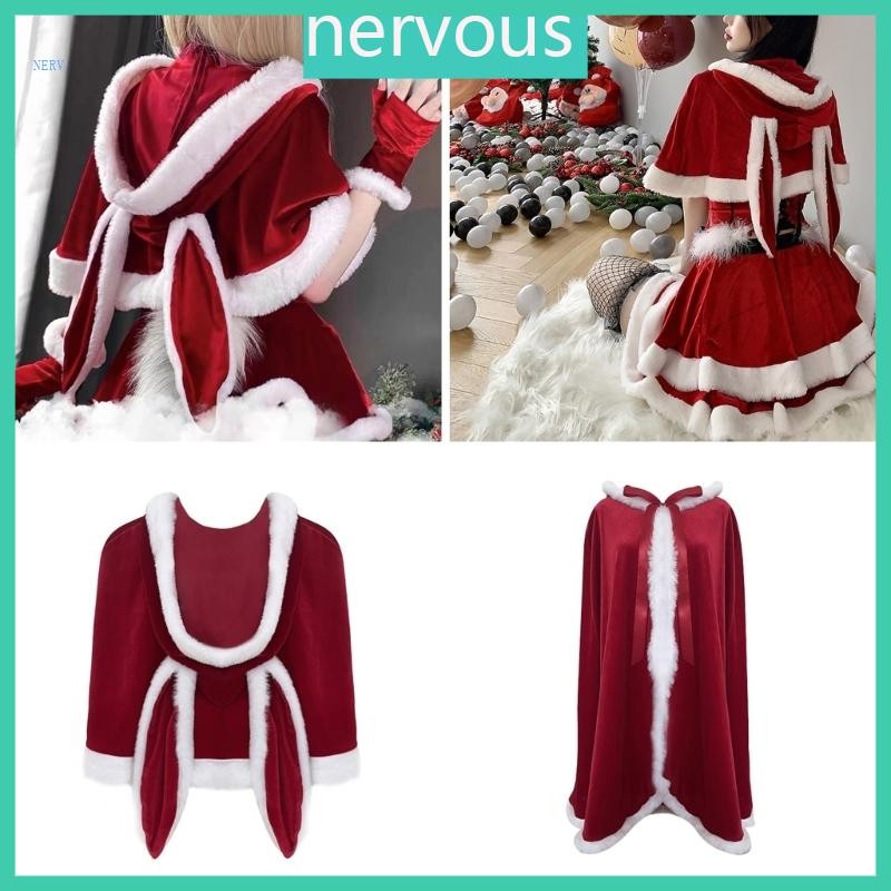 Nerv ผ้าคลุมไหล่คริสต์มาสพร้อมหูกระต่ายชุดปาร์ตี้งานรื่นเริงสําหรับผู้หญิงและวัยรุ่น