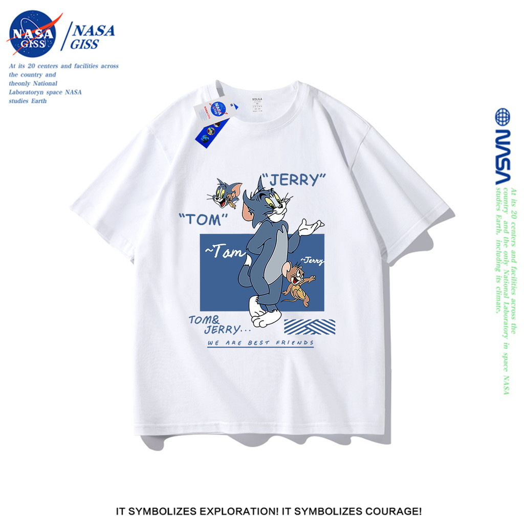 NASA เสื้อยืดชายหญิงแขนสั้น สตรีทฮิปฮอป summer ทอมกับเจอร์รี่ เสื้อยืด พิมพ์ลาย คอตตอน คอกลม หลวมและระบายอากาศ