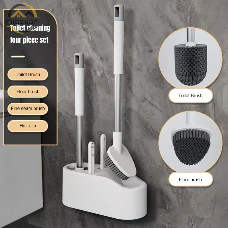 COD ชุดแปรงห้องน้ำ 4-in-1 แปรงห้องน้ำแบบตั้งพื้นติดผนังพร้อมฐานระบายน้ำเพื่อการทำความสะอาดที่ง่ายดาย