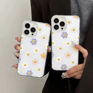 เคสมือถือ For iPhone 11 15 16 14 13 12 Pro Max X XS XR 13 12 Pro 15 16 Plus Case ดอกไม้สีรุ้ง ครีม IMD แบบนิ่ม TPU เคส