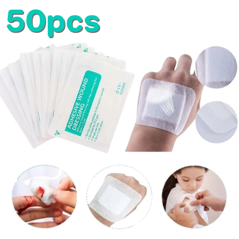 แผ่นแปะน้ําสลัดไม่ทอแบบใช้แล้วทิ้ง แผ่นพลาสเตอร์ 6*7 cm 10/50pcs ผ้าก๊อซสำเร็จรูป แผ่นปิดแผลอเนกประสงค์