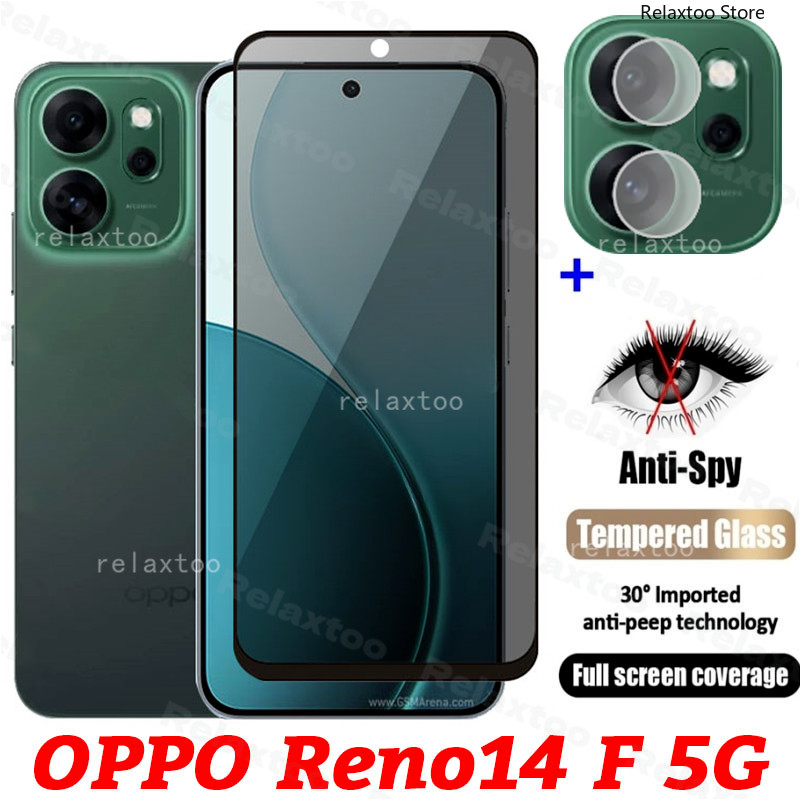 Reno14 F 5G 2IN1 ความเป็นส่วนตัวหน้าจอปกป้องกระจกโทรศัพท์ฟิล์มสําหรับ OPPO Reno14 Reno 14 F 14F Reno14F 5G 4G 2025 โค้ง Anti Spy หน้าจอด้านหน้าปกป้องกระจกนิรภัยกล้องด้านหลังฟิล์มโทรศัพท์