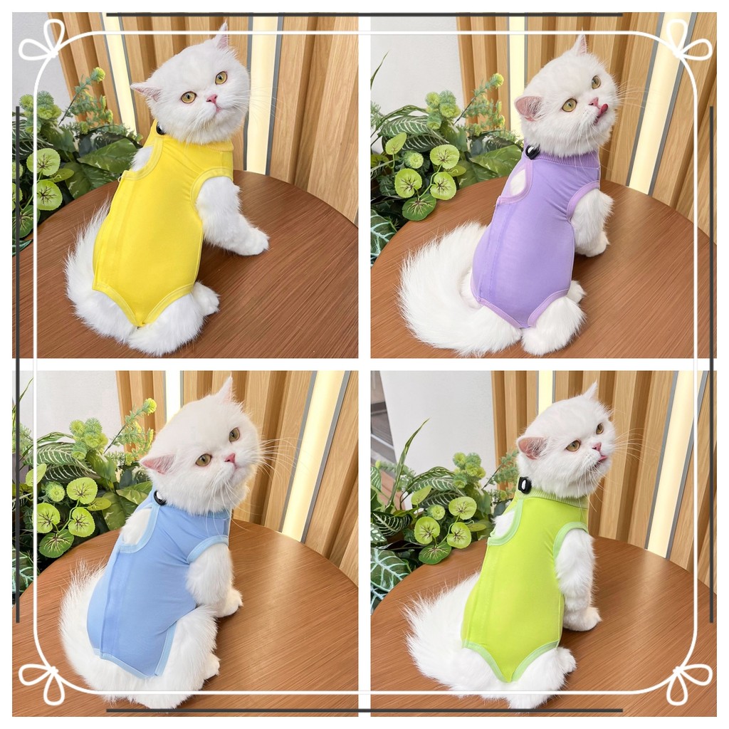 เสื้อผ้าแมวหลังผ่าตัด ฆ่าเชื้อ กันเกา ระบายอากาศดี ผ้านุ่ม สวมใส่ง่าย สำหรับแมวป่วย