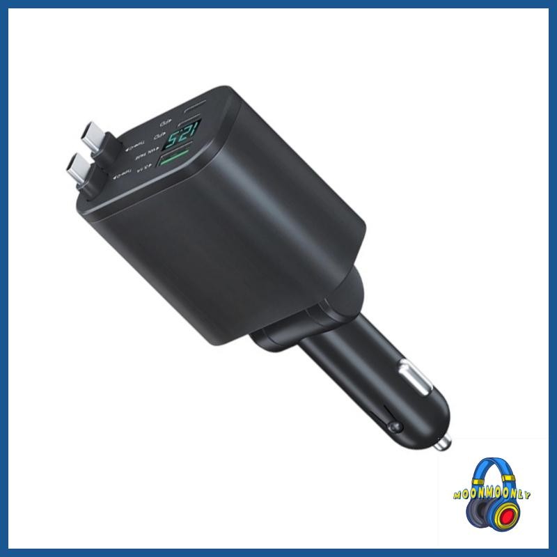 MOON Double Type C Retractable Cable Car Charger 90W Fast Charging Adapters USB PD สําหรับโทรศัพท์แท