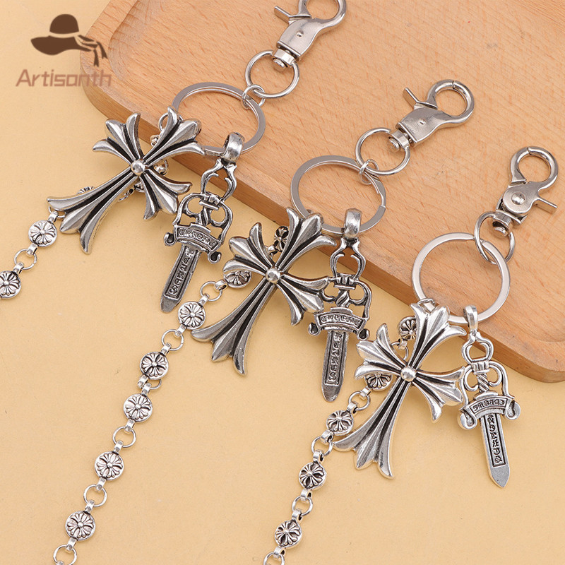 ส่งเร็ว💥เข็มขัดไม้กางเขนจี้ แนววินเทจแฟชั่น ฮิปฮอปพังก์ โกธิค กางเกงกระเป๋าโซ่แขวนดาบรอบลูกปัด อุปกรณ์เสื้อผ้า - รูปที่ 4